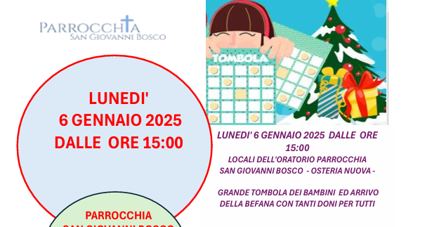TOMBOLA DEI BAMBINI ED ARRIVO DELLA BEFANA  LUNEDI’ 6 GENNAIO ORE 15:00